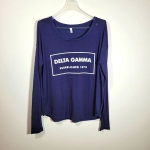 "Delta Gamma" Navy Print Long Sleeve T-Shirt, Size Large